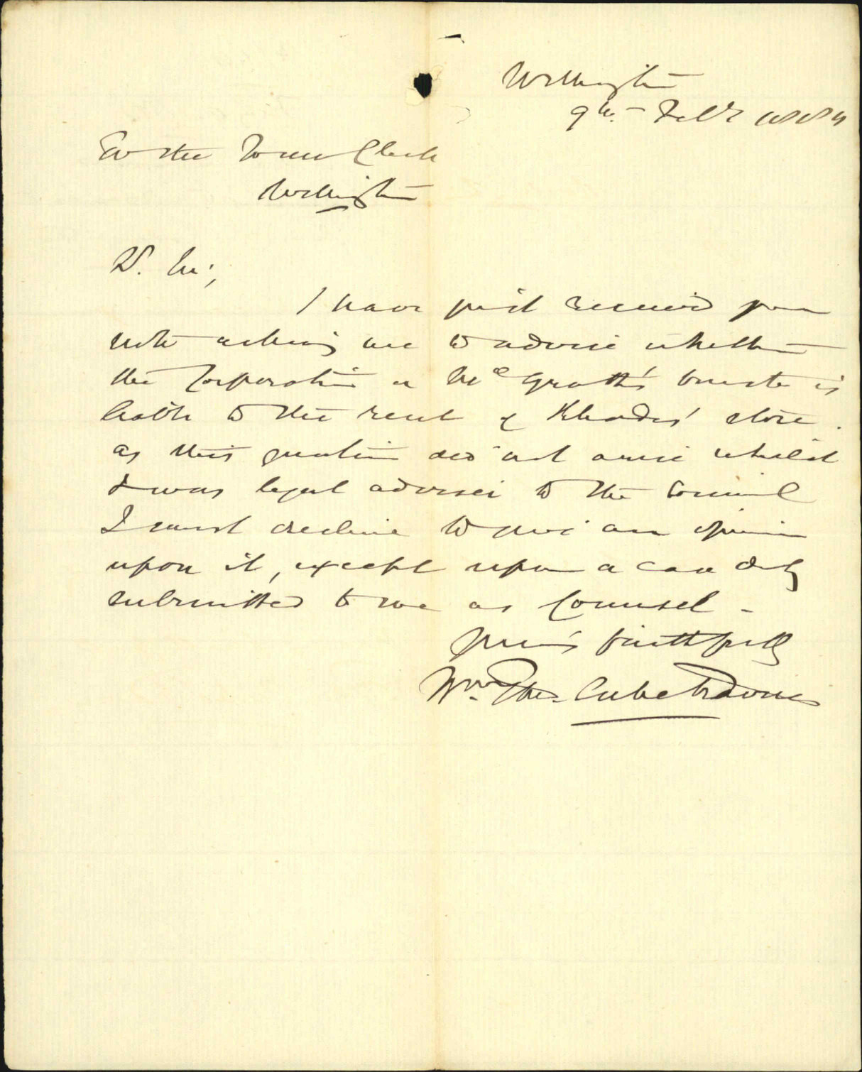 Declining to advise as to rent of Rhodes Store - W T L Travers