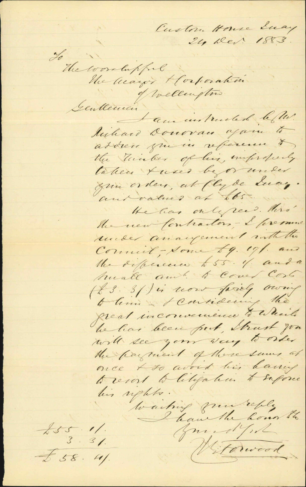 Further regarding claim by Mr R Donovan - c R Forwood