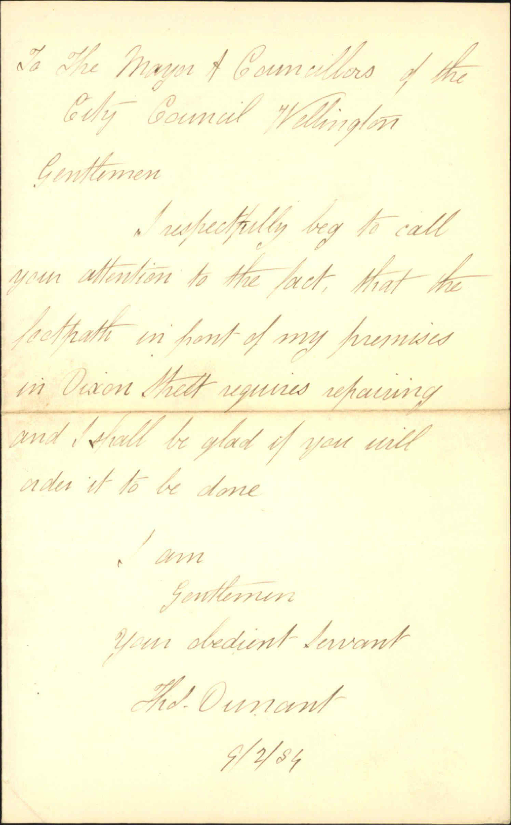 Asking for repairs to footpath in Dixon Street - Thomas Dunant