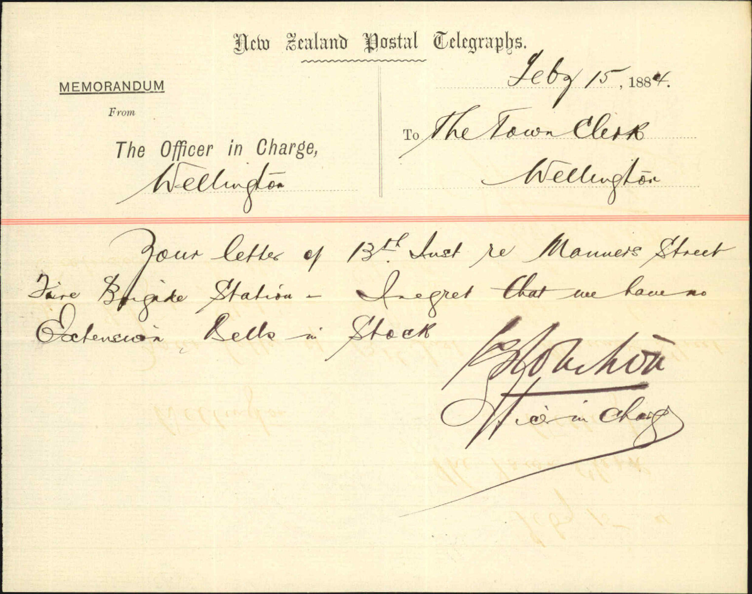 No extension bells in stock - Postal Telegraph department