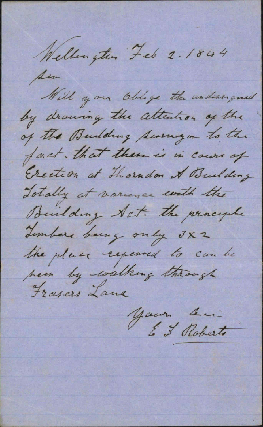 Building regulations in Thorndon - E F Roberts