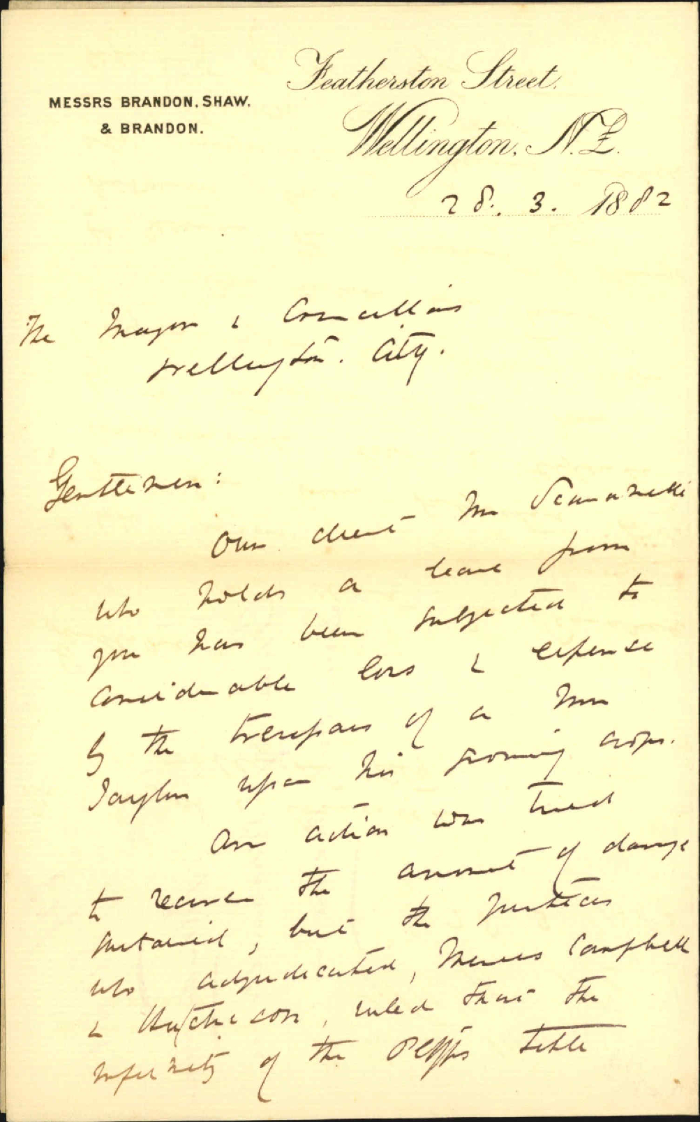 Claim by Scaramilli regarding Town Belt reserve - Brandon, Shaw &amp; Brandon
