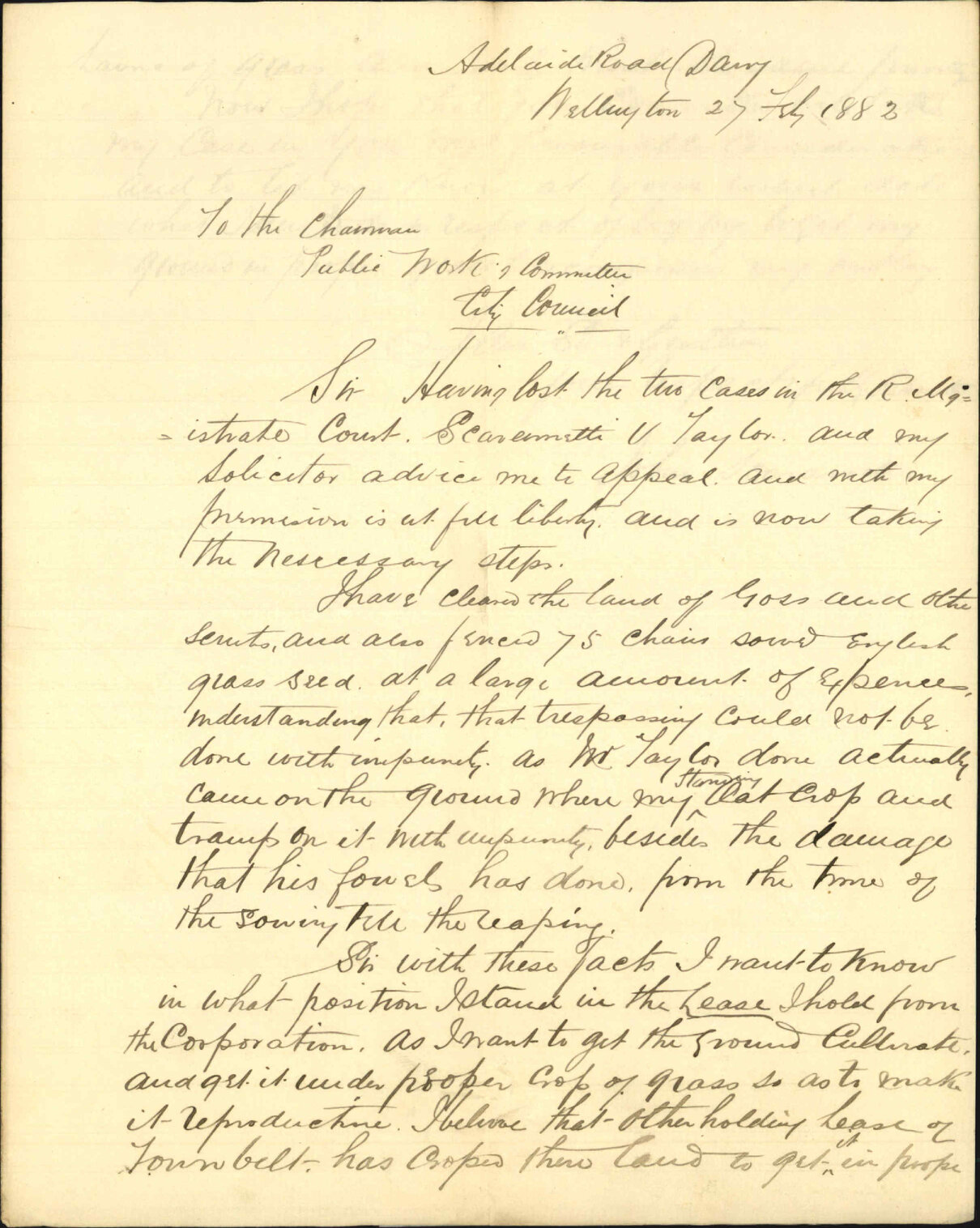 John Searamelli, as to terms of lease of Town Belt section