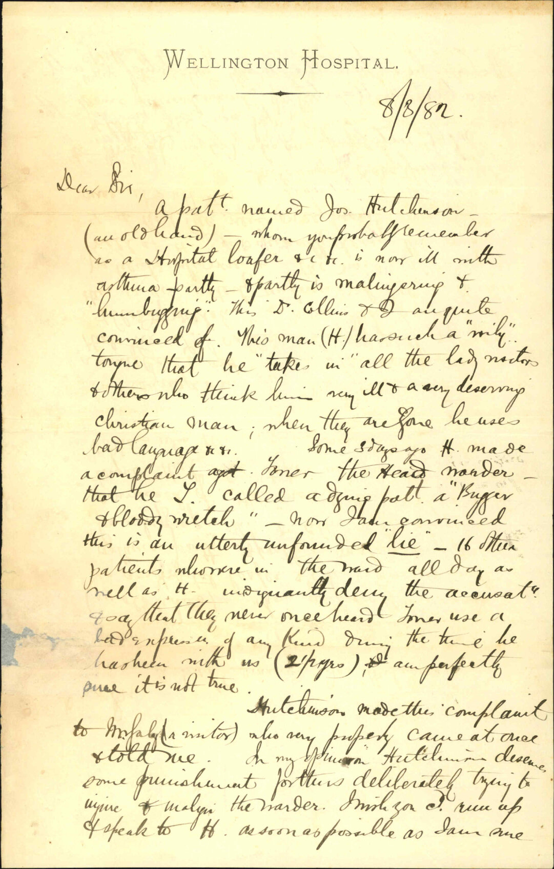 W Hutchison obstreperous Patient - Hospital, Resident Surgeon