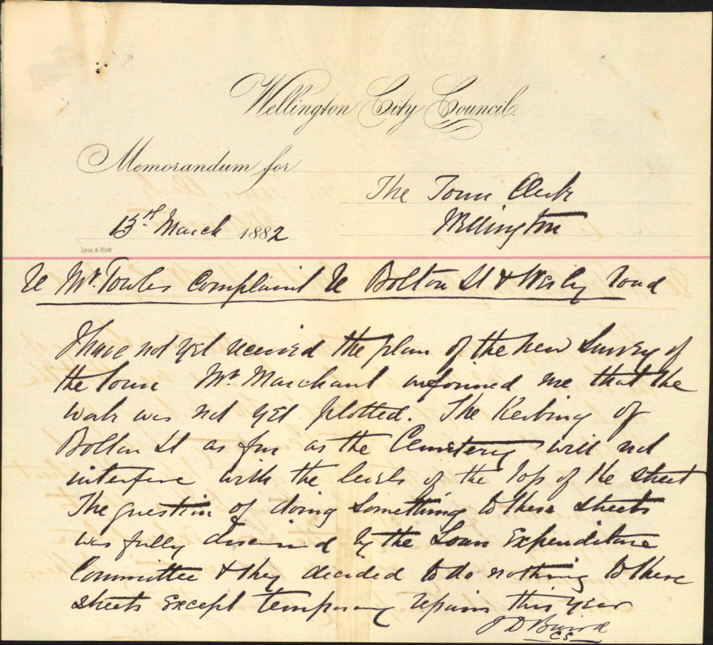 C P Powles, regarding formation etc, of Bolton Street and Wesley Road