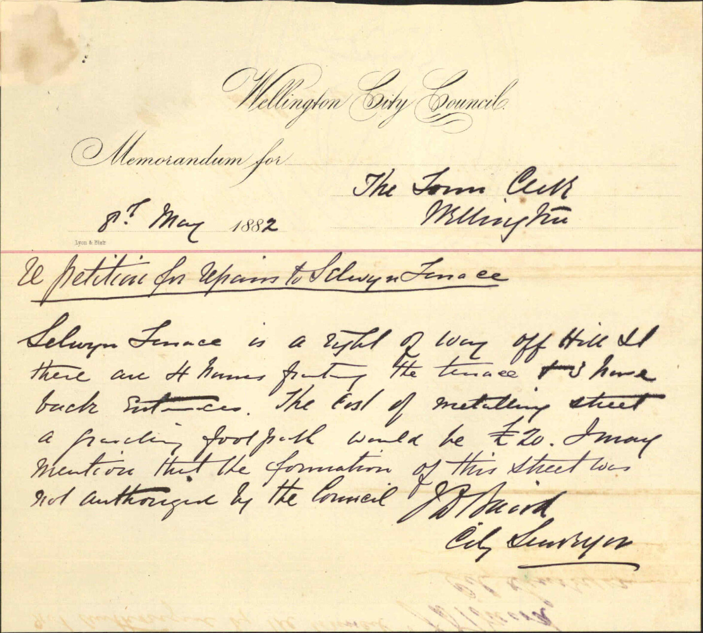 Petition, repairs to Selwyn Terrace, Hill Street