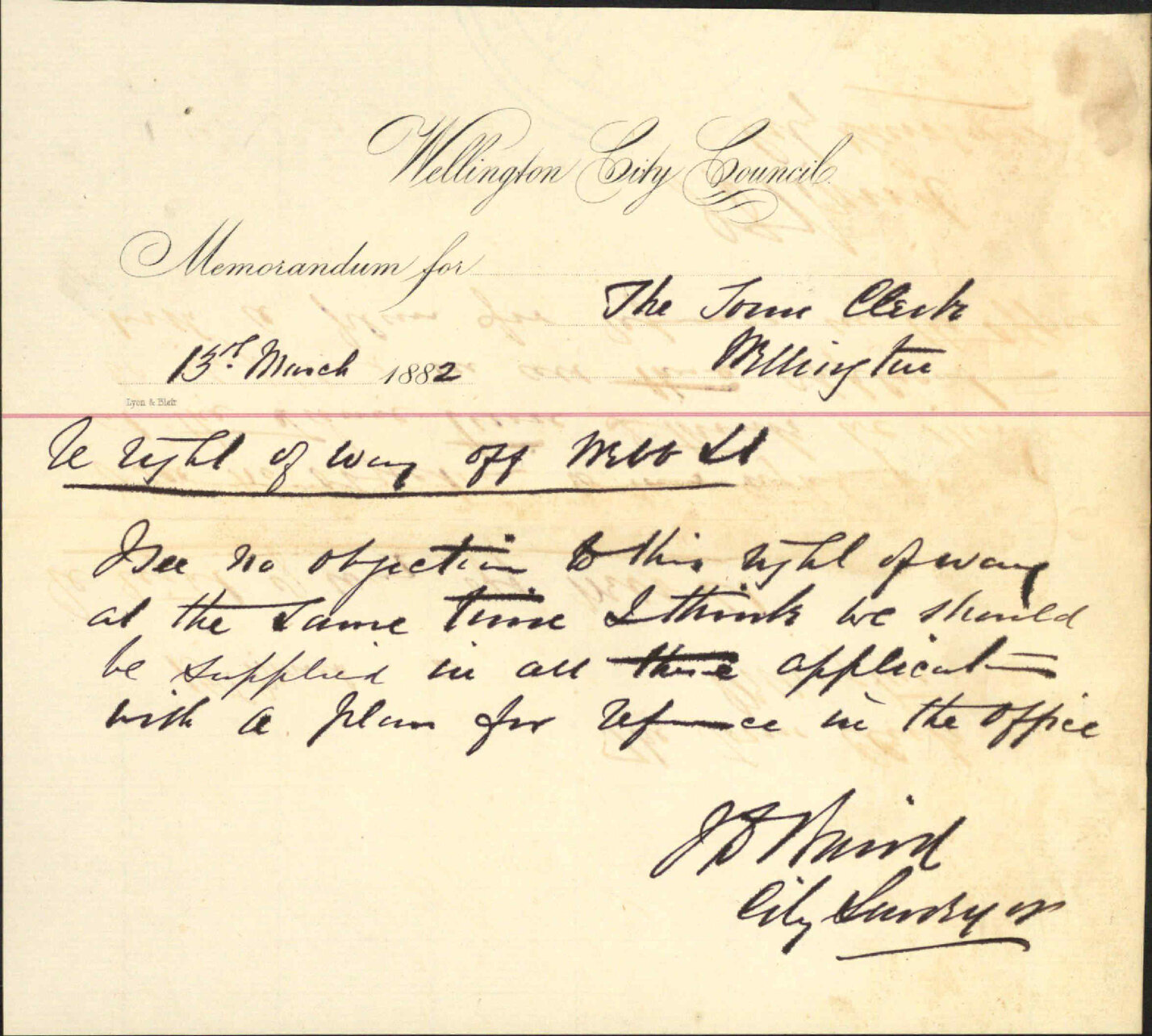Buller and Gully, application to form right of way in W W Hughes' property off Webb Street