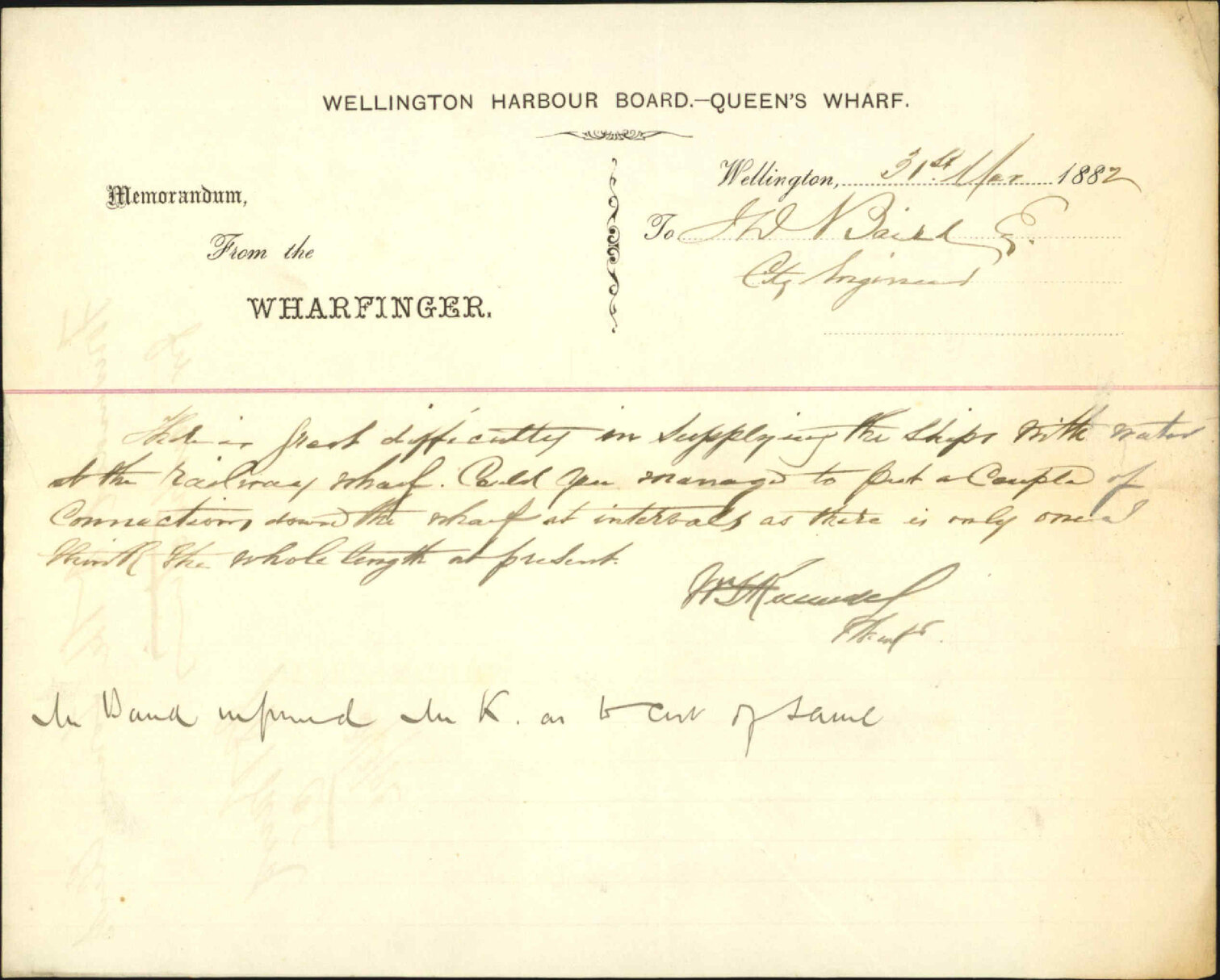 Extend hose on Railway Wharf - Wharfinger