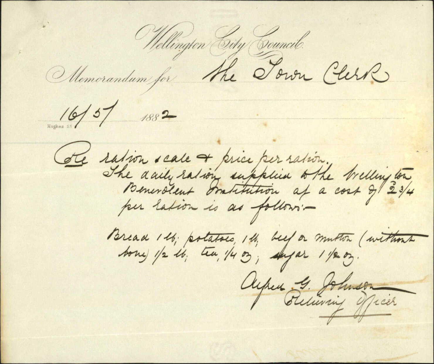 Dietary scale in Benevolent Institution - Town Clerk Blenheim