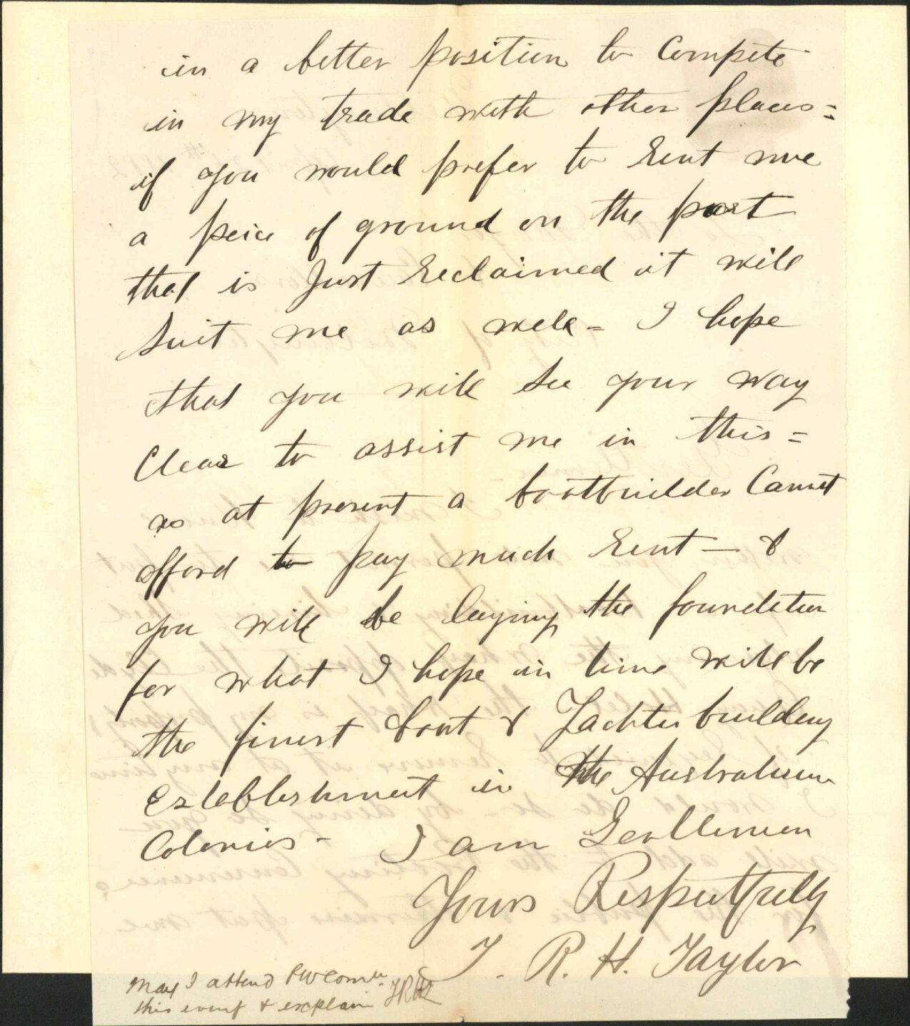Application for lean to and boat shed at Clyde Quay - T R H Taylor