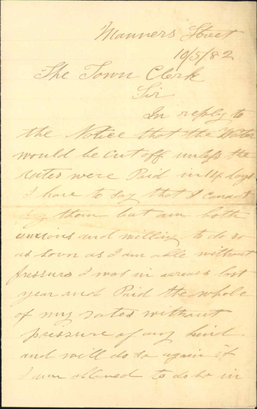 Payment of rates for the water supply - T R Spiller