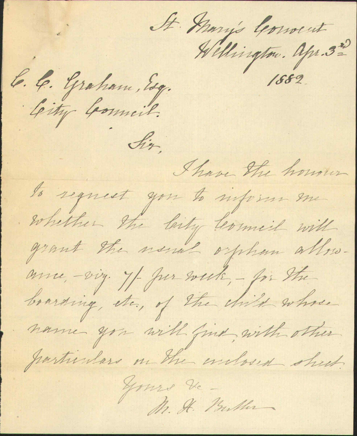Applying for allowance regarding orphan child - St Marys Convent