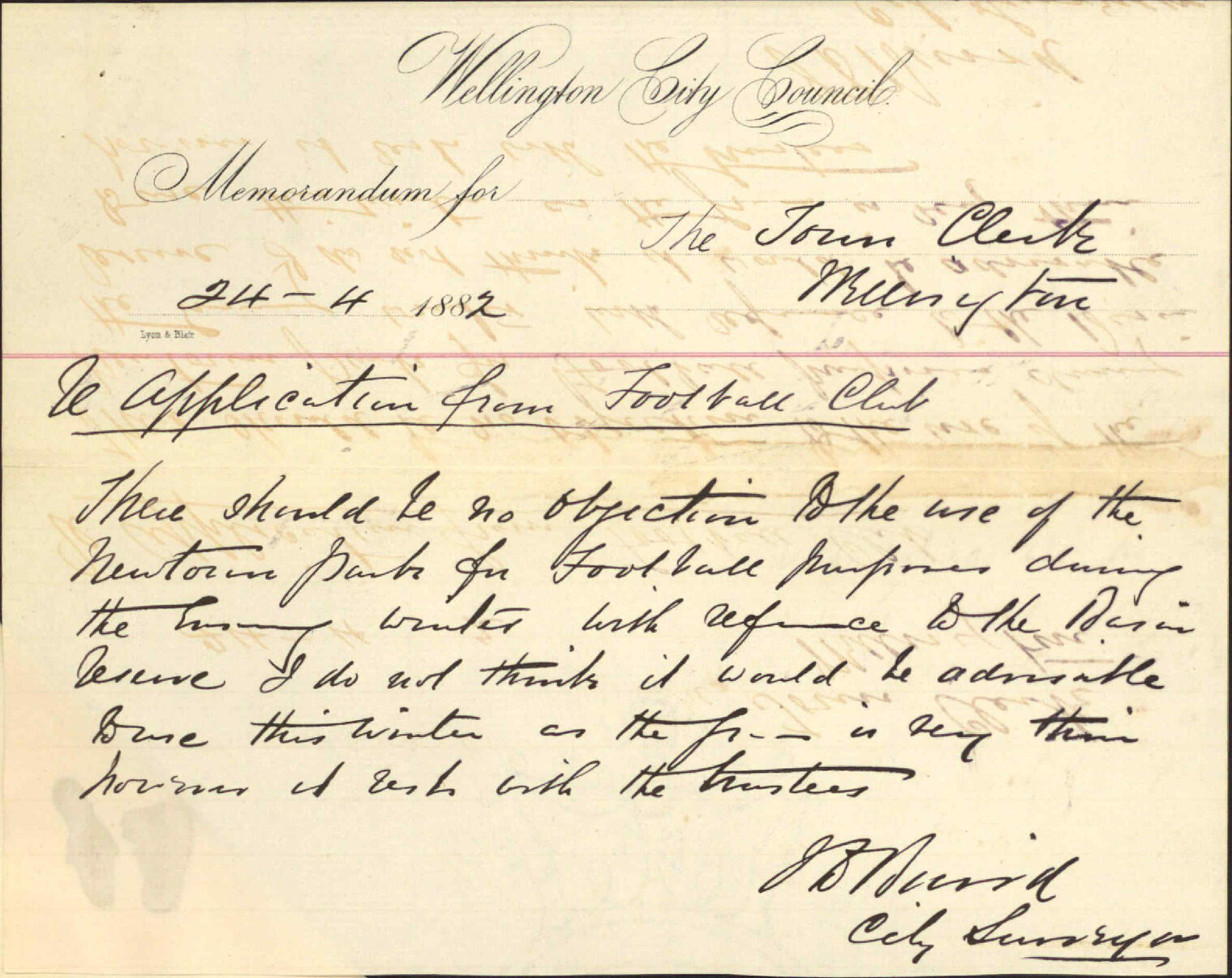 Newtown Park and Basin Reserve during Winter - Arthur G Tate, Hon Secretary Wellington Regional Football Club