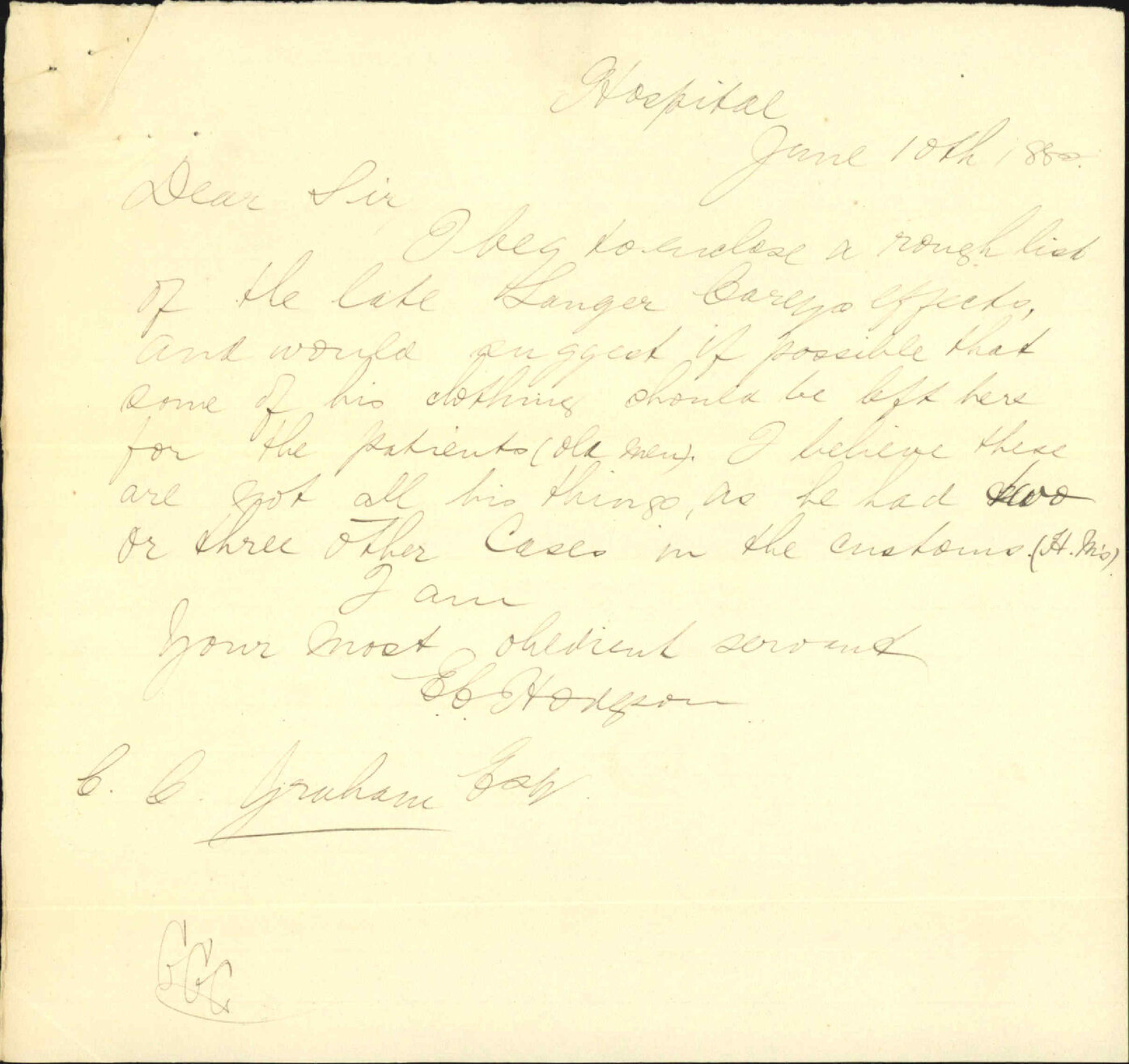 With list of effects, late Dr Carey - Resident Surgeon Hospital