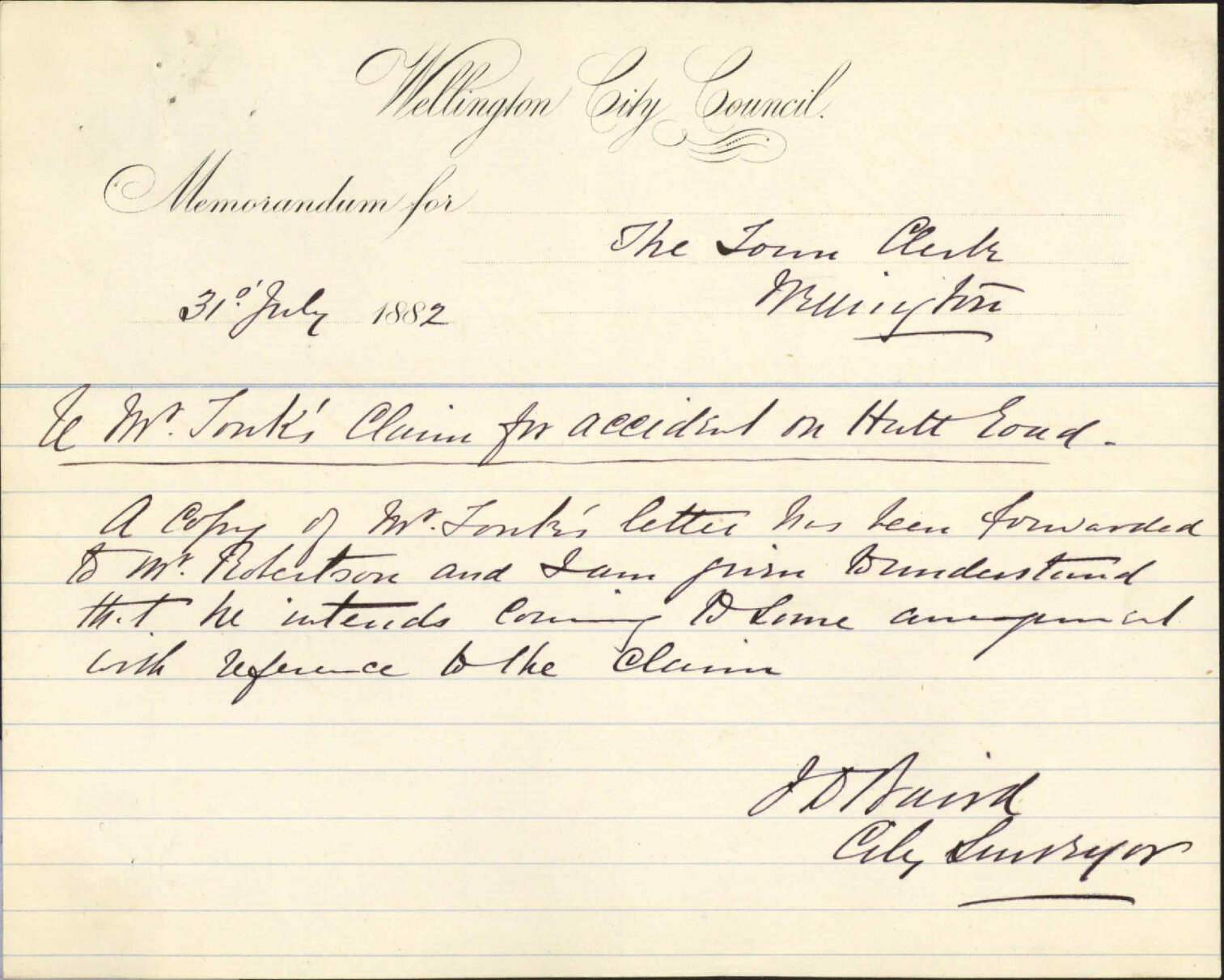 Claim in account of accident on Hutt Road - William Tonks
