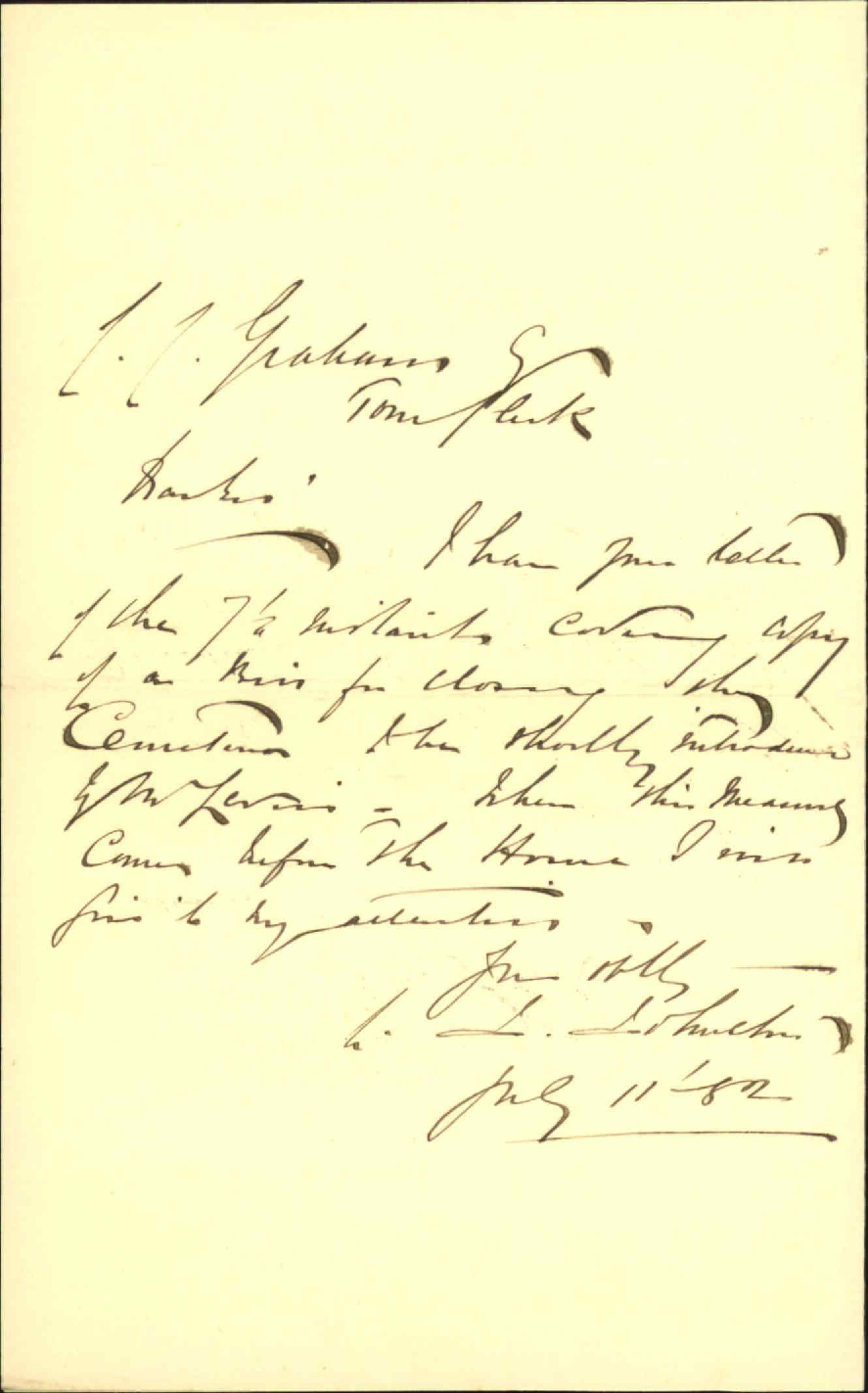 To take charge of Cemeteries Bill - W H Levin