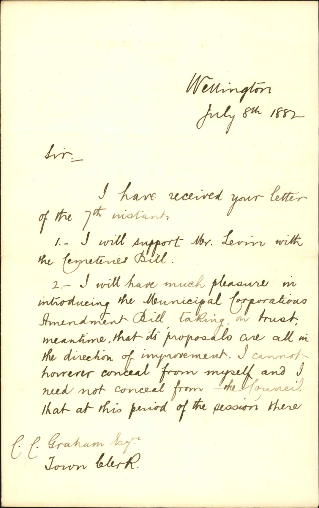 Municipal Corporations Act and Plimmer Reeves &amp; Co bill - W Hutchison