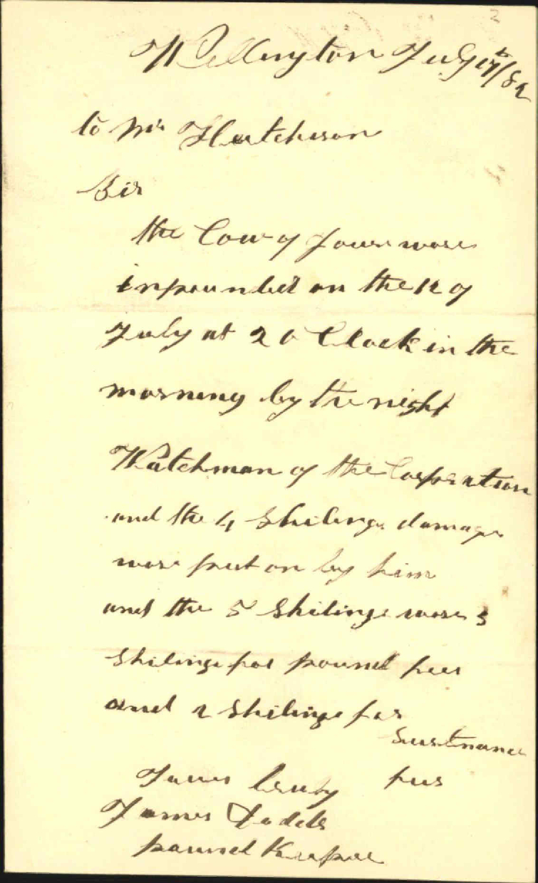 Pounding fees regarding cattle - William Hutchison