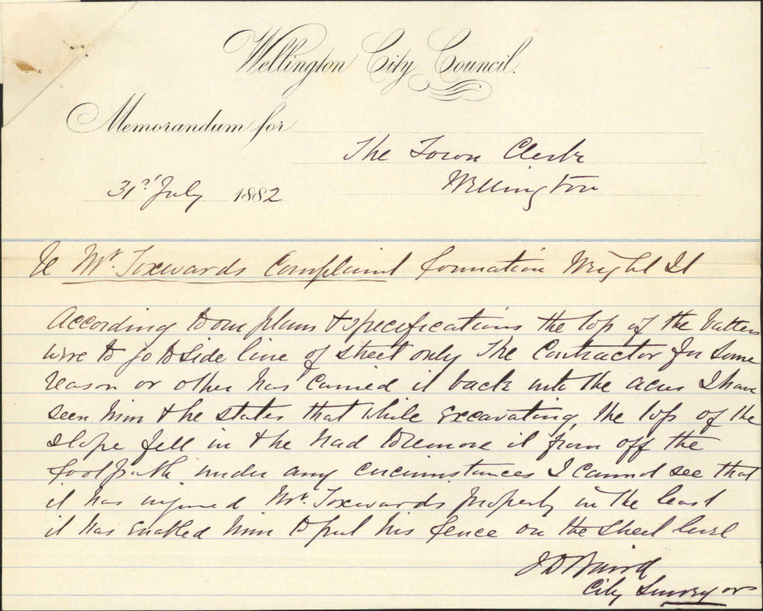 Encroachment on his land in Wright Street - C J Forward