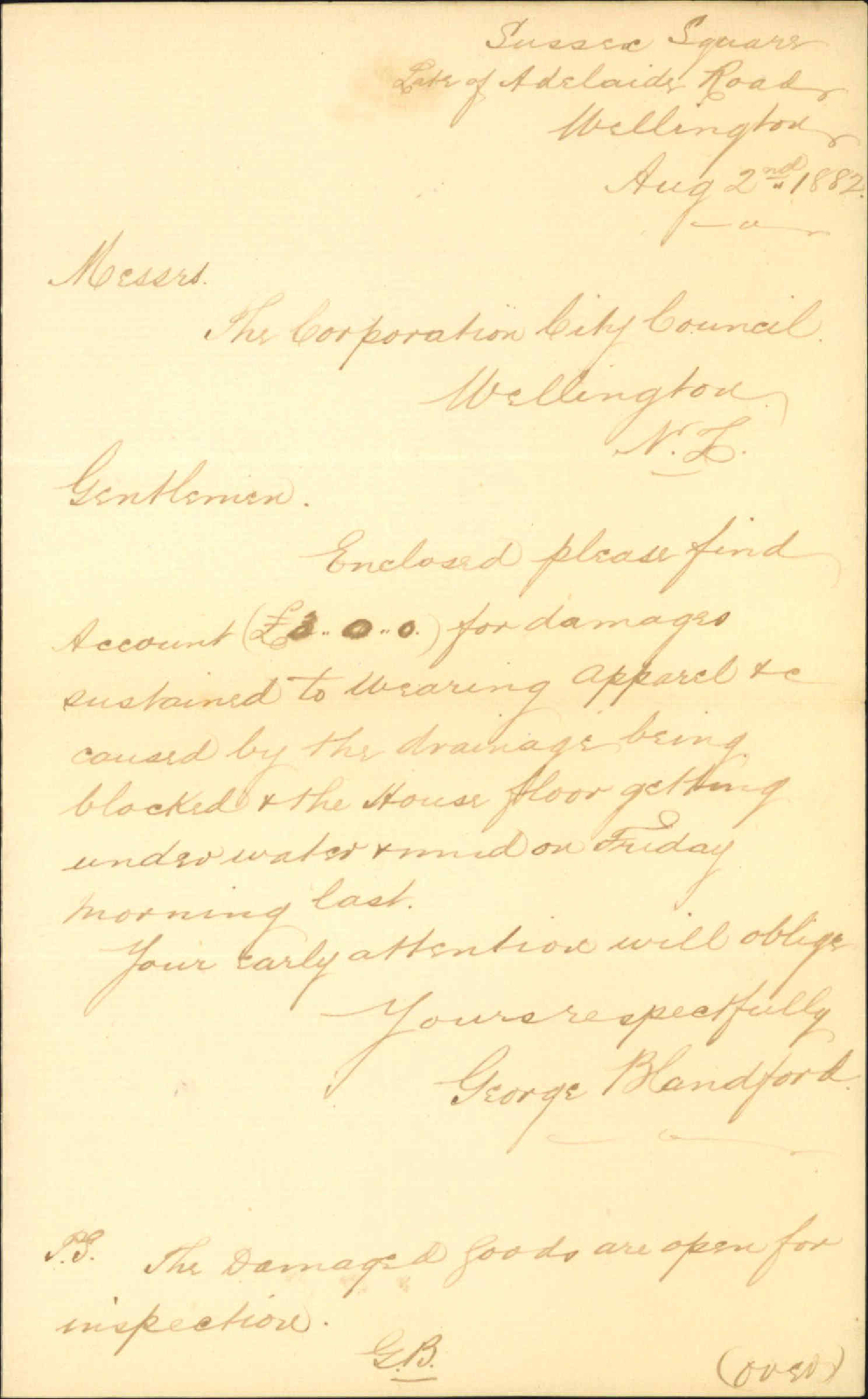 Claim for damage cause by flood - George Blandford