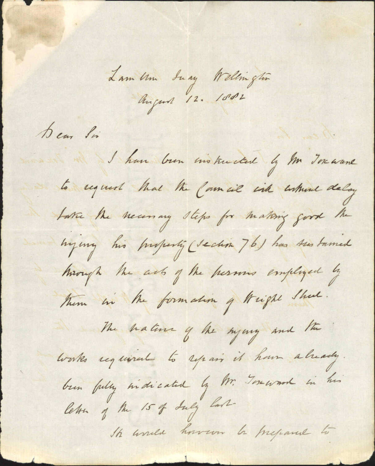 Encroachment of his property in Wright Street - C J Foxward for G Allan