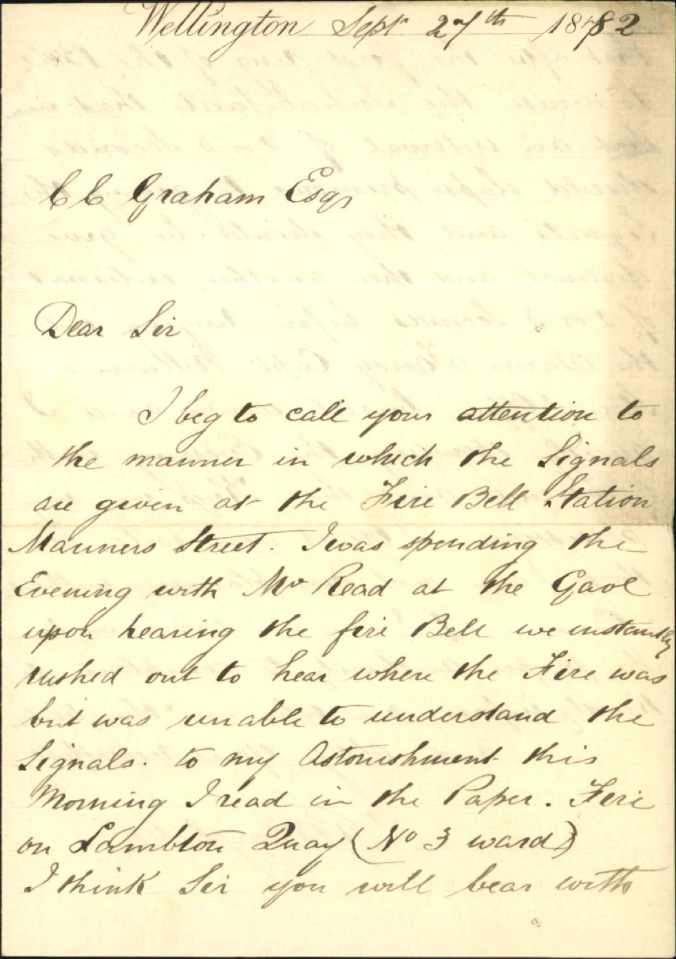 Complaint regarding indistinct signals of alarm at fires - R B Haybittle