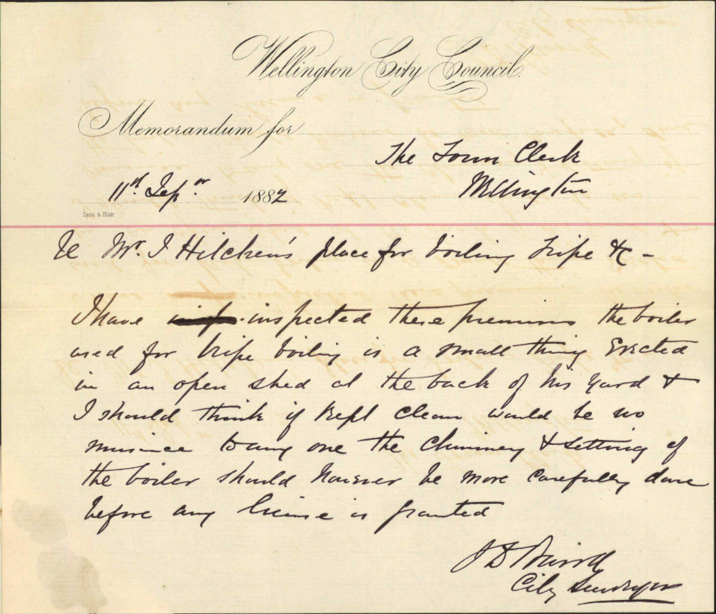Application for leave to erect a tripe boiler in Cuba Street - J Hutchens