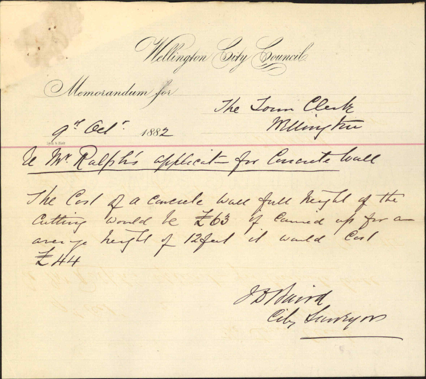 Application for concrete wall in Webb Street, offering &pound;15 towards cost of the same - Thomas Ralph