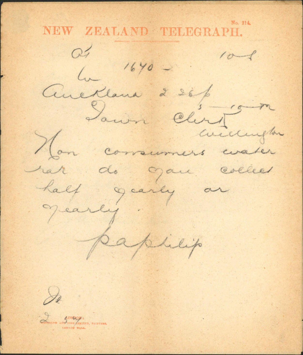 Collection of rates and forms of notice - Town Clerk Auckland