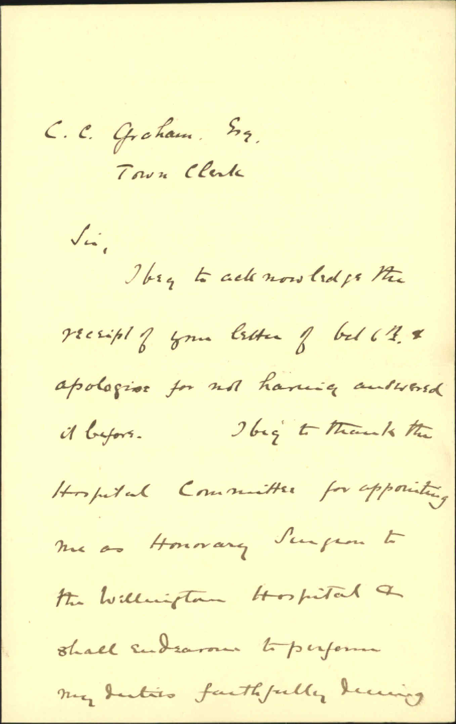Thanks for appointment as Honorary Surgeon - Dr Collins