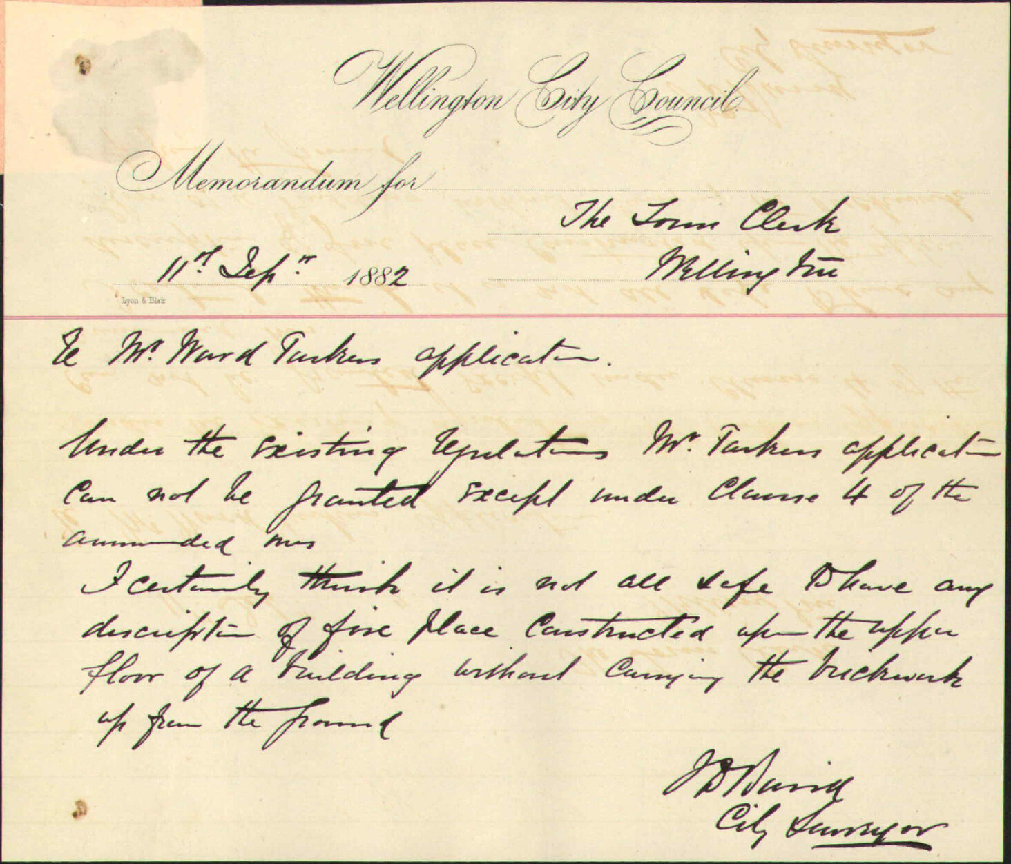 Application for leave to build a boiler chimney - Ward Parker