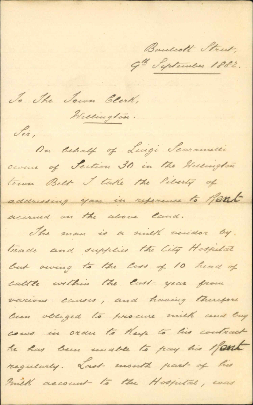 Allowance of time for payment of rent of Town Belt reserve - Luigi Scaramelli