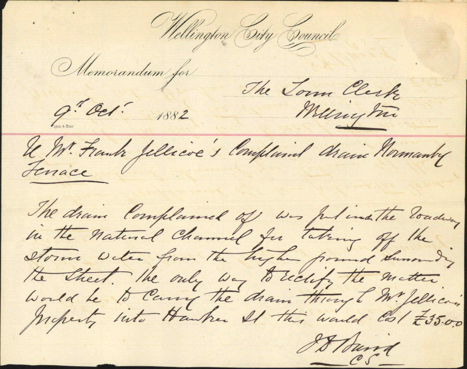 Complaint regarding culvert in Normanby Terrace - Frank Jellicoe