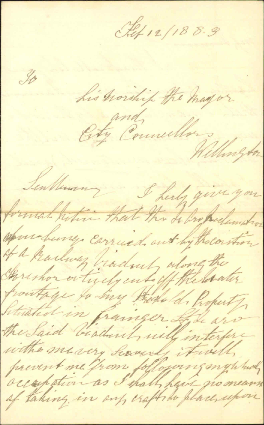 Claim in account of lease of railway, Te Aro Reclamation - Lewis Hook