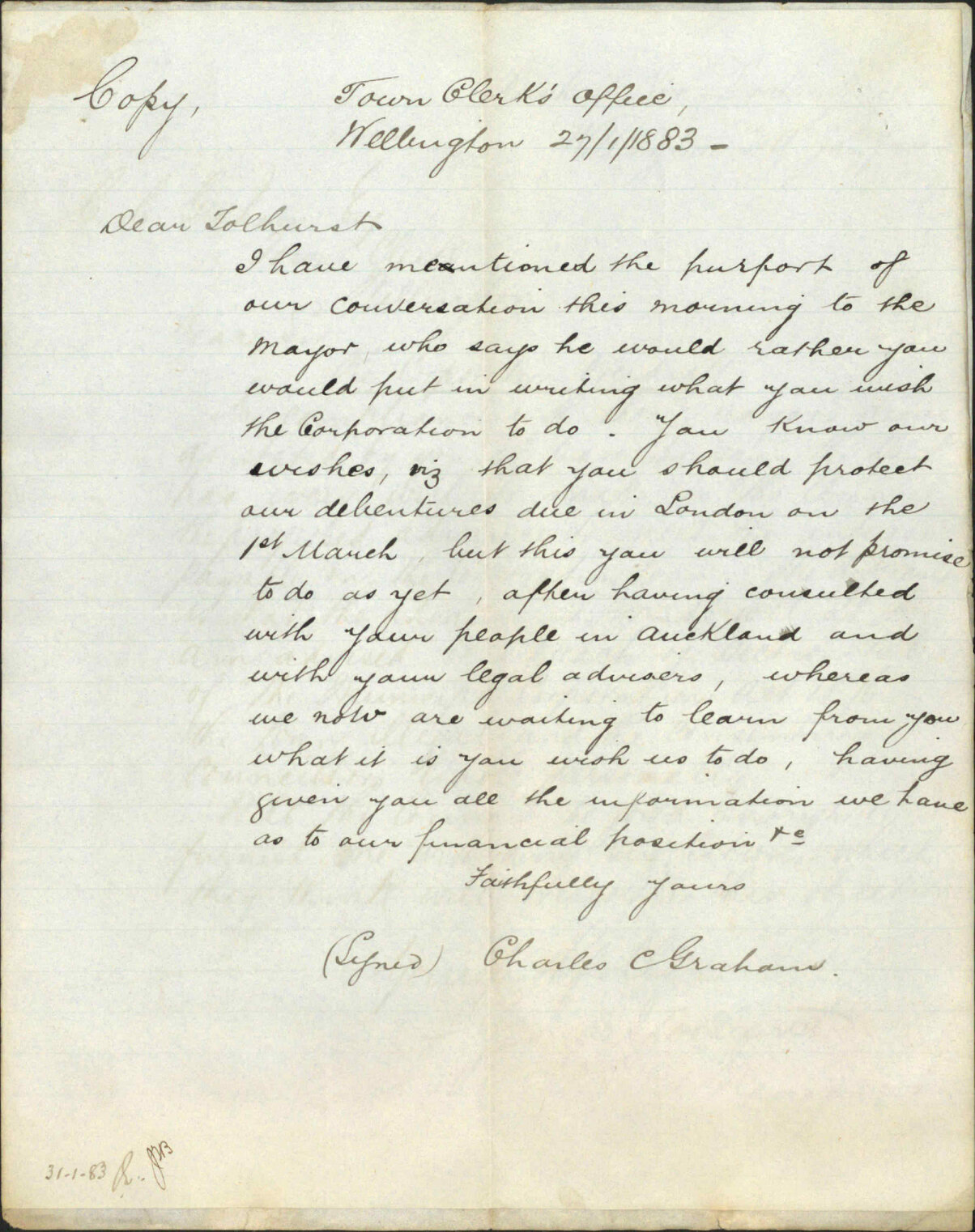 Remittance to England in payment of interest - Bank of New Zealand