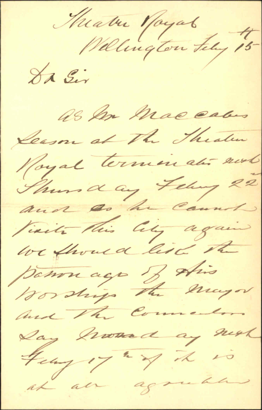 Asking patronage of council to entertainment at theatre - Macabre [Theatre Royal]