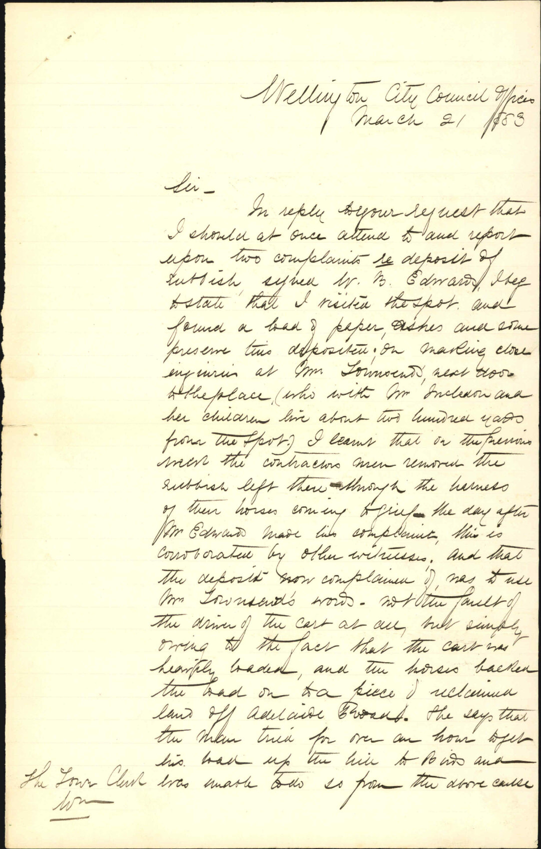 Report regarding complaints made by W B Edwards - Inspector of Nuisances