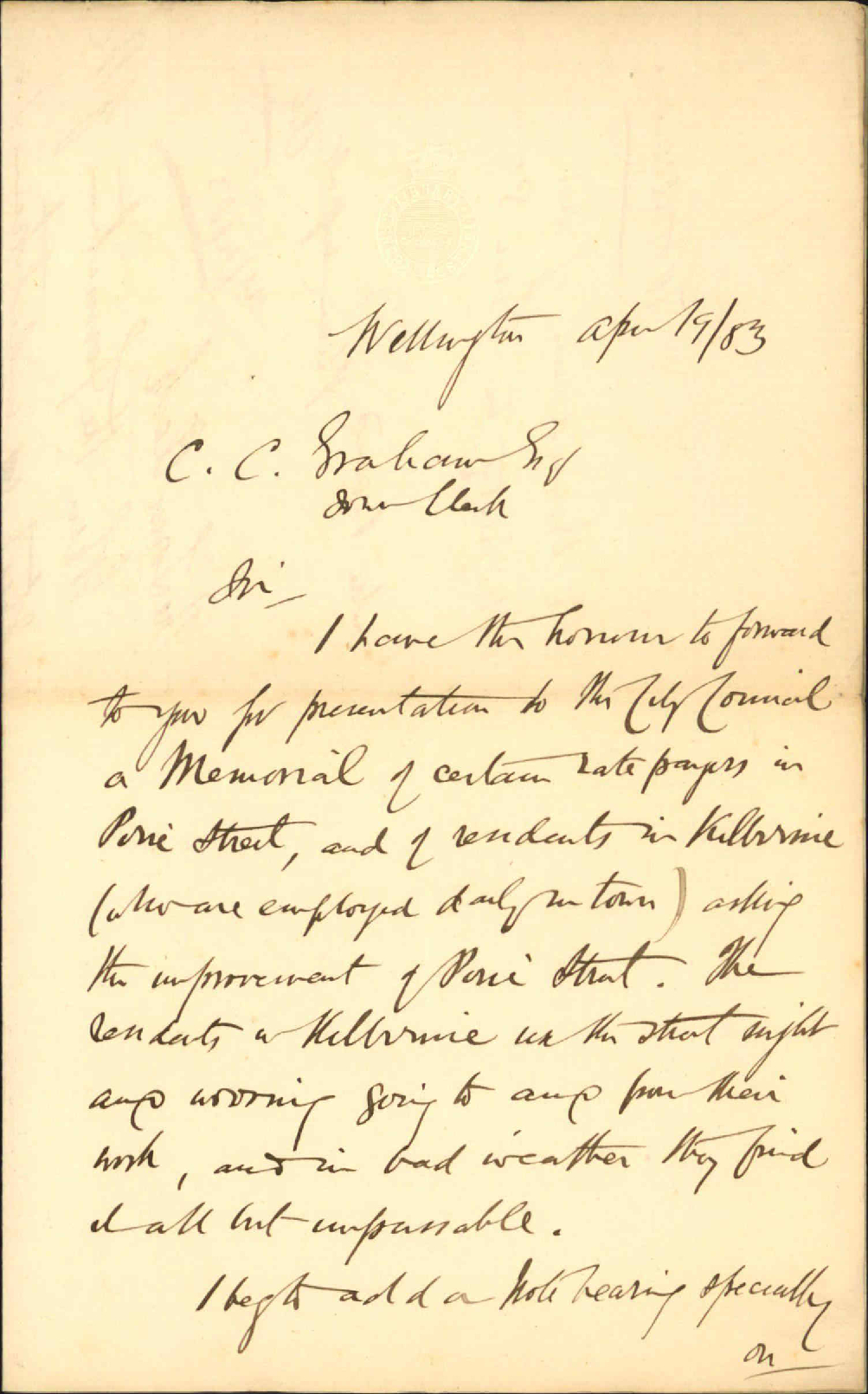 Boundaries of his property in Pirie Street - W Hutchison