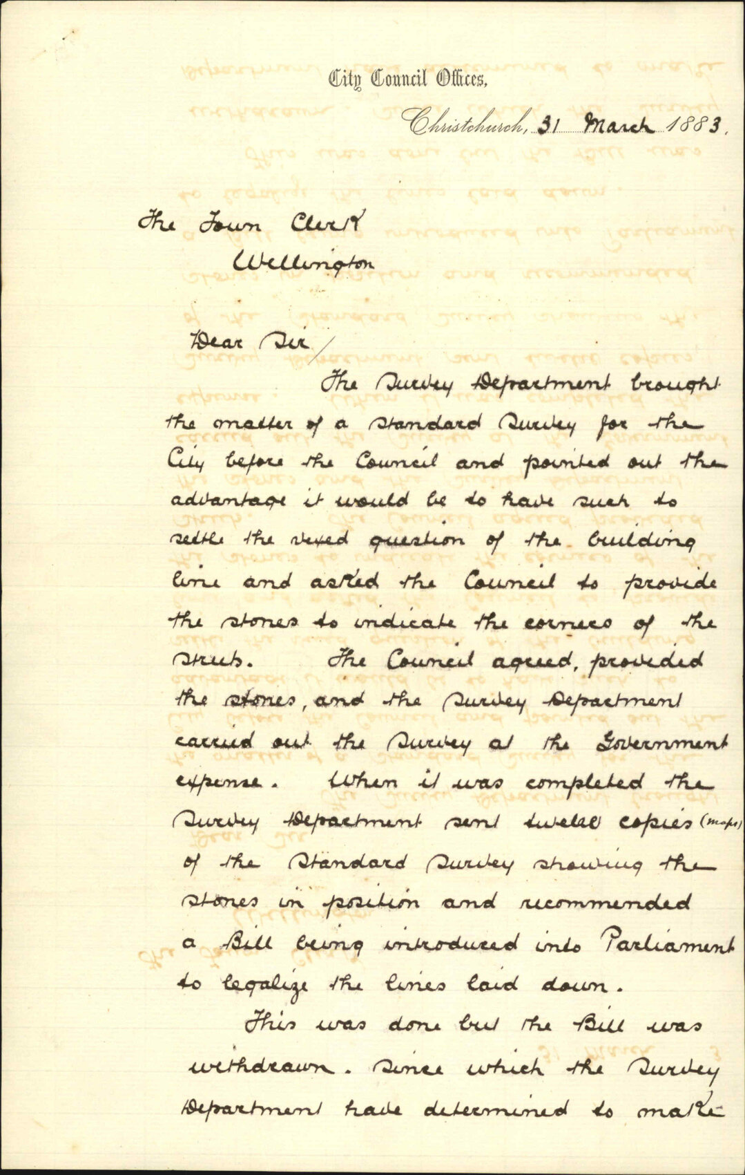 General survey of city and copies of same - Town Clerk, Christchurch