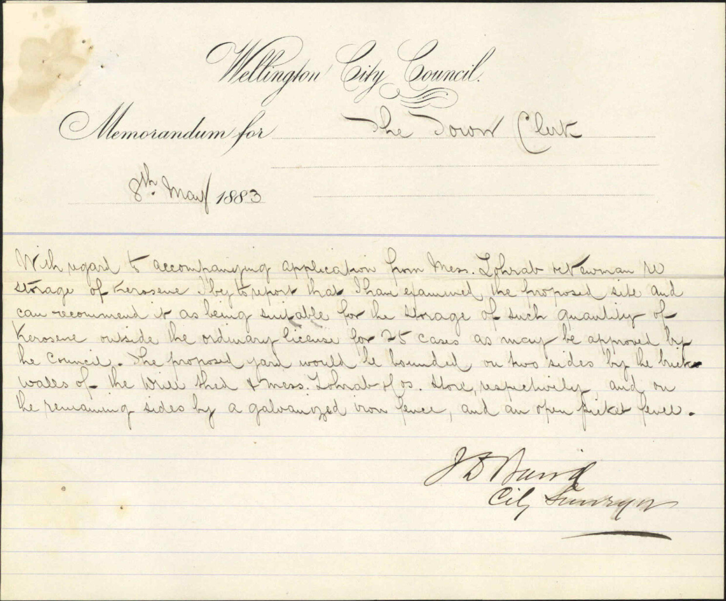 Application for wholesale kerosene license - Zohrab, Newman &amp; Co