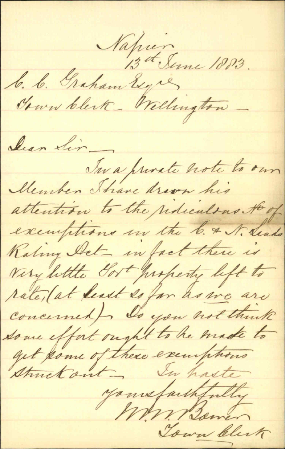 Crown Lands Rating Act 1882 - Town Clerk Napier