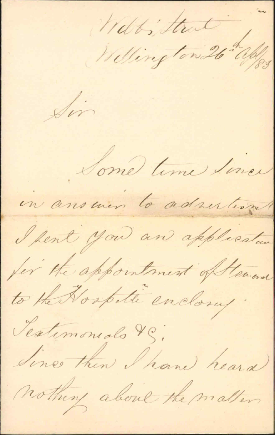 Application for testimonials as Hospital Steward - Thomas Atkinson