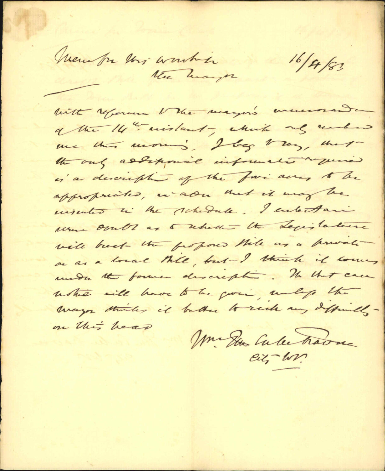 Forwarding bill for site of indigent peoples house - City Solicitor