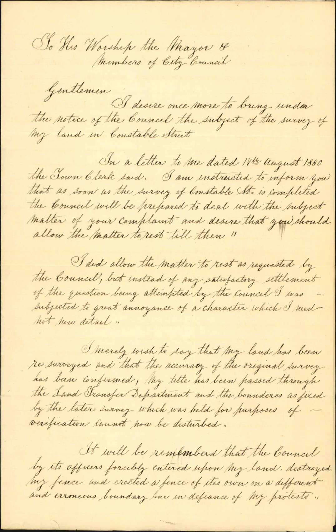 Encroachment in his property by Constable Street - Alex Wilson