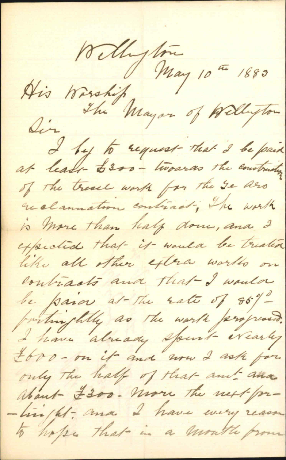 Applying for &pound;300 in account of trestle work, tramway - P McGrath
