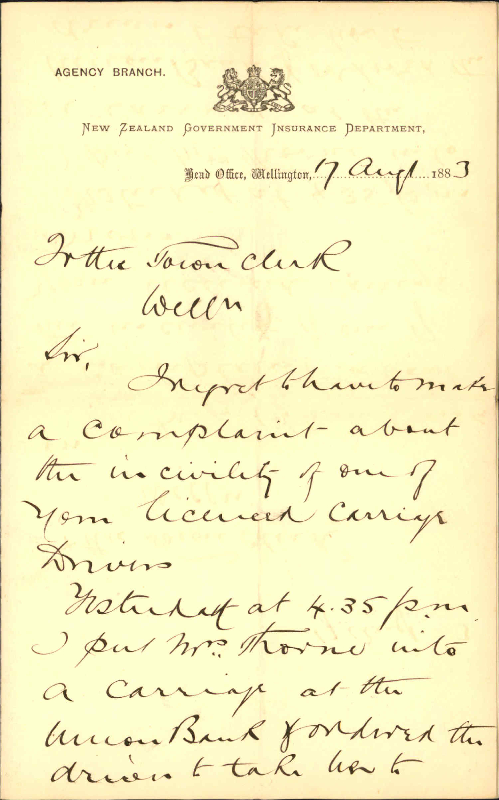 Complaint regarding Cabman - George Thorne