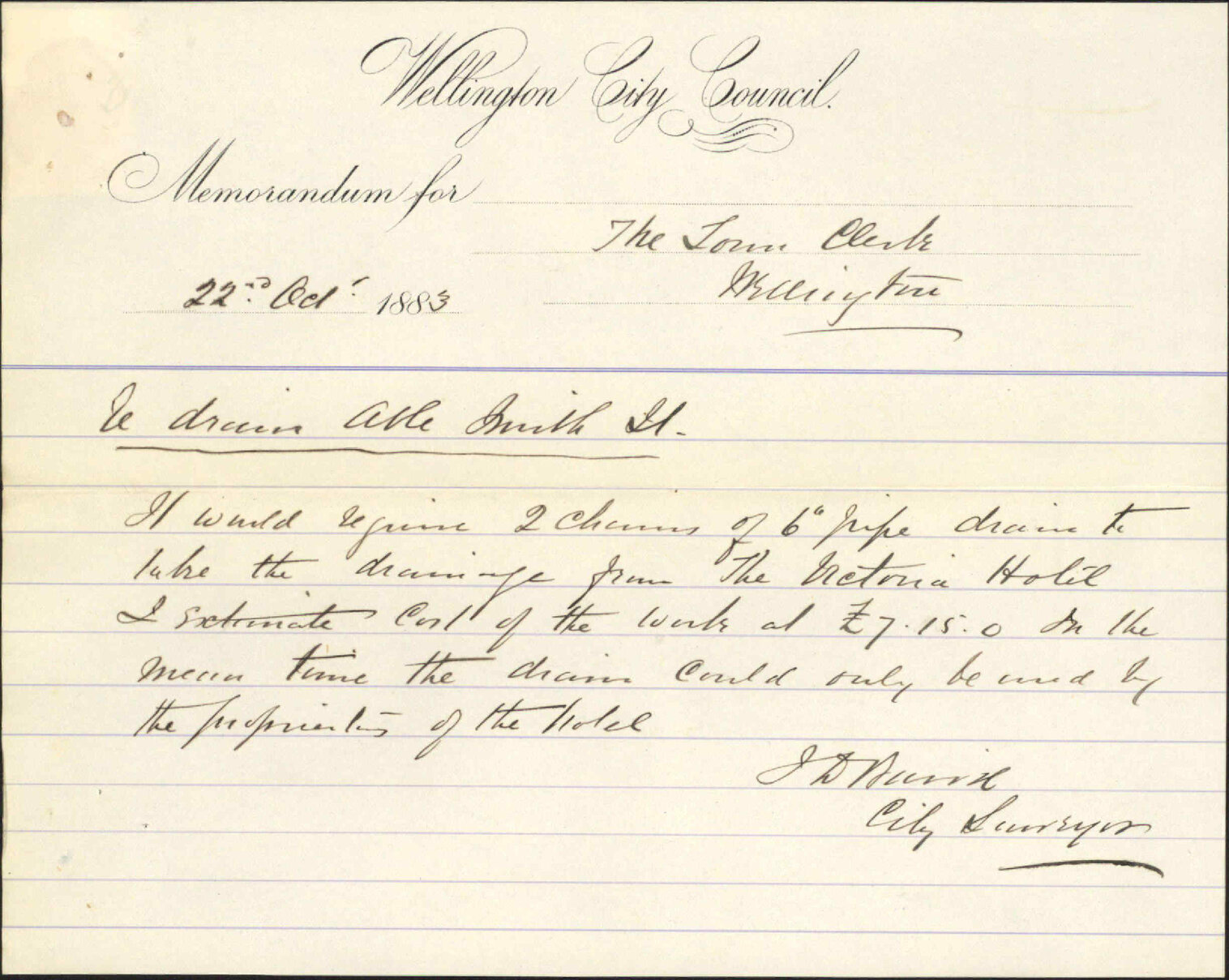 Application for drain in Abel Smith Street - J C Eugene