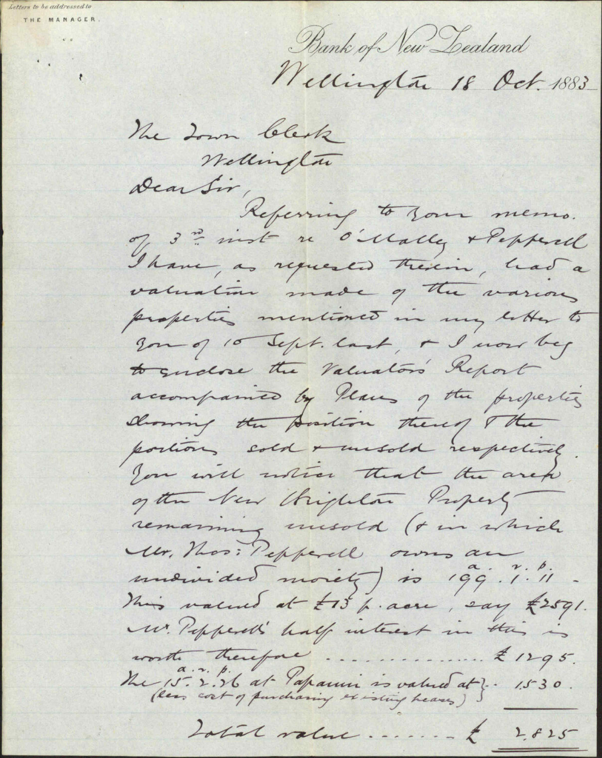 Forwarding valuation of sundry properties, O'Malley &amp; Pepperell - Bank of New Zealand