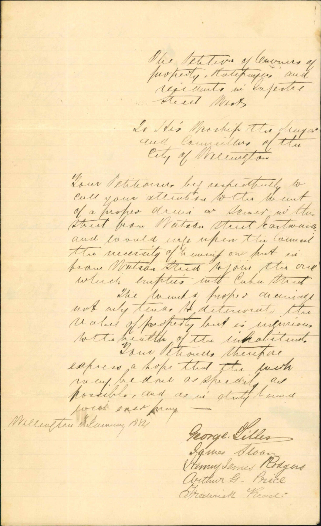 Petition regarding drain - George Tilles and others from Ingestre St West