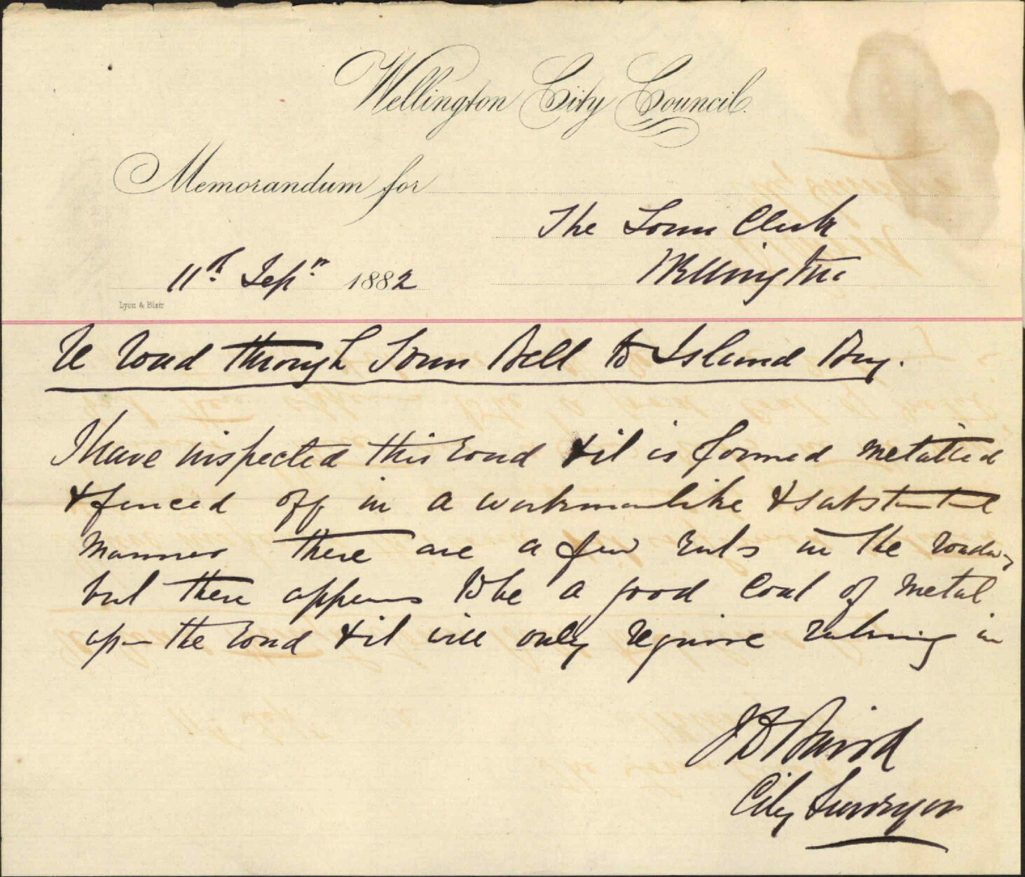 Handing over road through Town Belt to Island Bay - J F E Wright